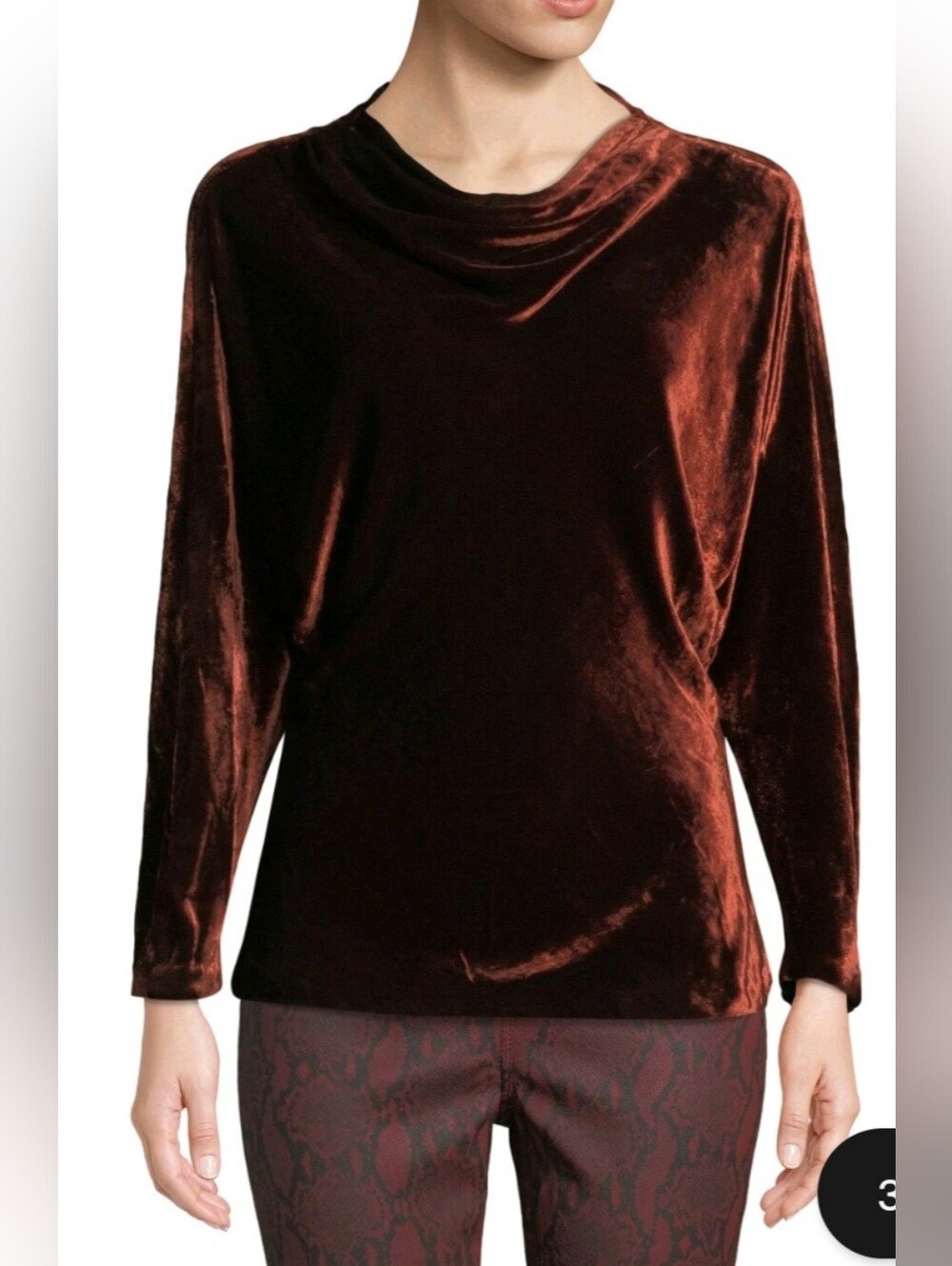 A.L.C. Miller Top in Cognac Silk Velvet Cowl Neck Long Sleeve Size 2